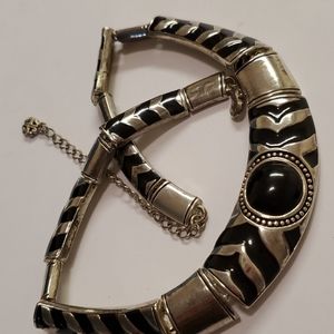1980s Black Enamel and Silver Chrome Necklace